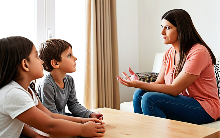 **A family counseling session:** A counselor is empathetically listening to a family (parents and children) in a brightly lit room. The atmosphere is calm and supportive, with visual cues suggesting a safe space for sharing feelings.